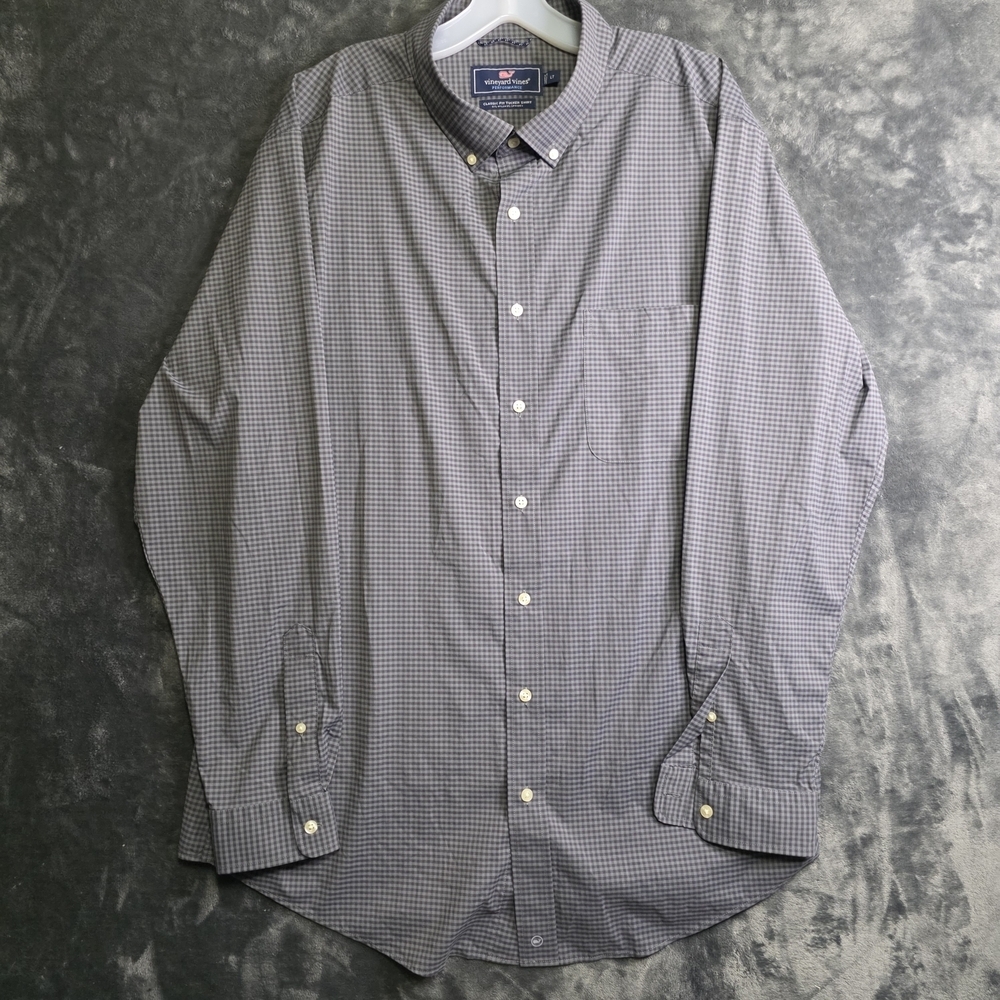 Vineyard Vines Performance Shirt Mens LT Grey Plaid Classic Fit Tucker